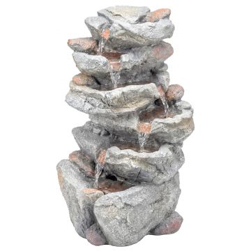 Outsunny Fântână de exterior cu design de rocă în 6 niveluri, cascadă de apă cu lumini LED, debit reglabil, gri | Aosom Romania
