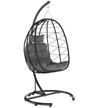 Outsunny Fotoliu suspendat Outdoor Fotoliu suspendat Egg Chair, rezistent la intemperii, incl. perne, 102 cm x 102 cm x 195 cm, Gri închis | Aosom Romania