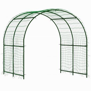 Outsunny Grilaj metalic de înfigere, anti-rugină, suport curbat pentru castraveți 210 x 250 x 216 cm Verde închis | Aosom Romania