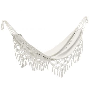 Outsunny Hamac Exterior Boem, Hamac de grădină Suspendat cu Franjuri și Sac de Transport extra-larg 288 x 150 cm, Bej | Aosom Romania