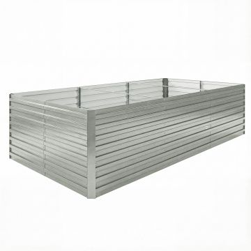 Outsunny Jardineră exterioară, jardineră ridicată galvanizată cu bordură de siguranță și fund deschis 240 x 120 x 60 cm gri argintiu | Aosom Romania