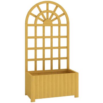 Outsunny Jardinieră cu spalier din lemn cu drenaj pentru cultivare legume, flori, ierburi aromatice 60x30x120 cm natural | Aosom Romania