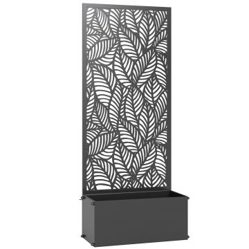Outsunny Jardinieră cu spalier, ladă pentru flori, cu paravan, pentru plante cățărătoare, metal, 45 x 21,5 x 110 cm, negru | Aosom Romania