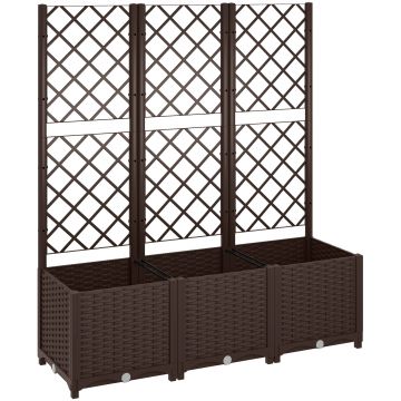 Outsunny Jardinieră cu spalier pat ridicat pentru grădină jardinieră exterioară cu 8 orificii de drenaj 120 x 40 x 135 cm maro | Aosom Romania