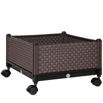 Outsunny Jardinieră din plastic cu roți și orificii de drenaj pentru cultivarea plantelor în exterior 50x50x33 cm Marrón | Aosom Romania