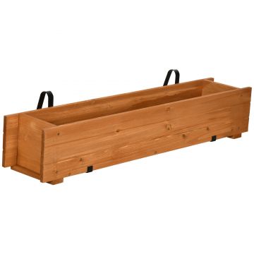 Outsunny Jardinieră dreptunghiulară din lemn pentru grădină, de suspendat, cu 2 cârlige 91 x 18 x 16,5 cm maro | Aosom Romania