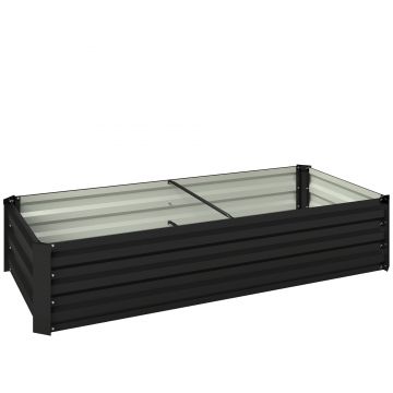 Outsunny Jardinieră dreptunghiulară pentru grădină din oțel galvanizat, margine de siguranță și fund deschis 150x70x30cm gri închis | Aosom Romania