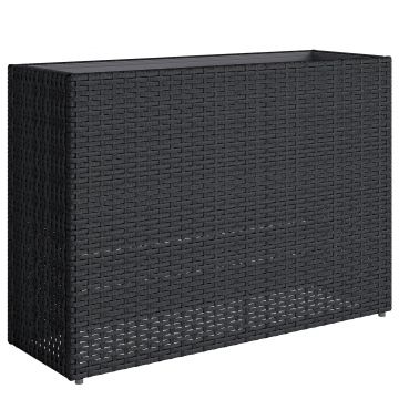 Outsunny Jardinieră înălțată din rășină împletită, suport flori cu vas detașabil și picioare reglabile, cadru din oțel, negru | Aosom Romania