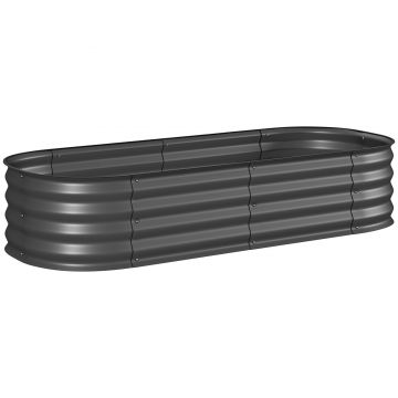 Outsunny Jardinieră înălțată pătrat pat de grădină din oțel modulabil legume, plante, flori, dim. 150 x 62 x 30 cm gri | Aosom Romania