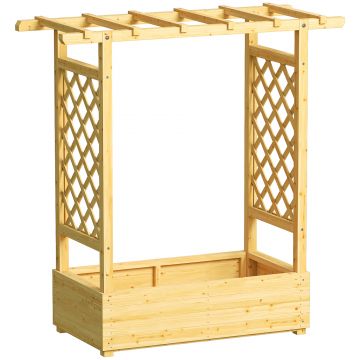 Outsunny Jardinieră ridicată cu spalier lateral și superior, ghiveci pentru flori cu găuri de drenaj, 110x44x113cm, lemn natural | Aosom Romania