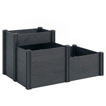 Outsunny Jardinieră ridicată, pat de grădină cu 3 niveluri și fund deschis pentru flori, legume, 120 x 80 x 64 cm, efect lemn gri | Aosom Romania