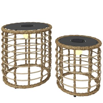 Outsunny Lampă solară de podea set de 2 Lămpi solare din ratan cu senzor de lumină LED Lampă solară în stil Boho IP44 | Aosom Romania