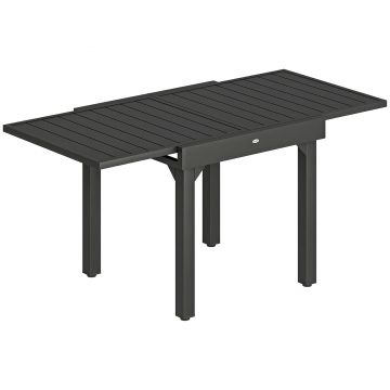 Outsunny Masă de Bucătărie Extensibilă pentru Terasă, 4-6 Persoane, 80-160 cm Masă Extensibilă din Aluminiu cu Blat din Lamele, Negru | Aosom Romania