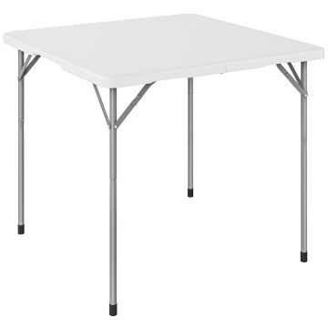 Outsunny Masă pliantă din HDPE, masă de camping pliantă pătrată 86 x 86 x 74 cm, cu mâner, înălțime reglabilă, alb | Aosom Romania