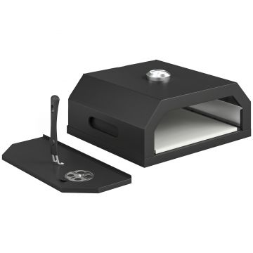 Outsunny Mini Cuptor pentru Pizza din Metal cu Piatră din Cordierit și Termometru Integrat, 53x40x18,5 cm, Negru | Aosom Romania