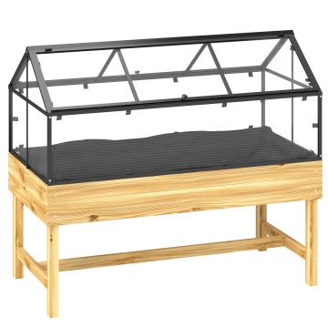 Outsunny Mini seră pe picioare dim.  120L x 60l x 103H cm acoperiș dublu rabatabil Panouri din policarbonat, oțel, lemn de brad tratat | Aosom Romania