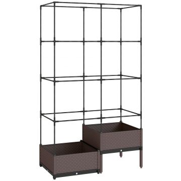 Outsunny Pat înălțat cu cutie de plantare și spalier, orificii de drenaj, ghiveci din plastic 100 x 50 x 174 cm | Aosom Romania