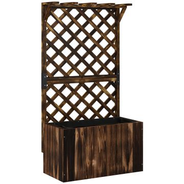 Outsunny Pat înălțat jardiniere cu spalier, ghiveci din lemn 64 x 33 x 122cm carbonizat | Aosom Romania