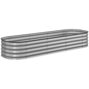 Outsunny Pat înalt pentru plante, pat modular înălțat, muchii protejate, design fără fund,  195 x 62 x 30 cm, Argintiu | Aosom Romania