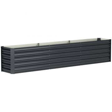 Outsunny Pătrat de grădină pat înălțat din oțel galvanizat bare de susținere și plăci de colț fund deschis 240 x 40 x 45 cm gri închis | Aosom Romania