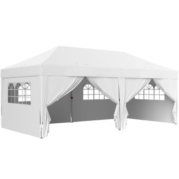 Outsunny Pavilion de grădină exterior pliabil 3 x 6 m cu 6 panouri laterale, sac de transport inclus, alb | Aosom Romania