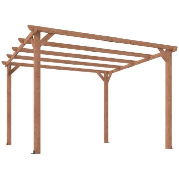 Outsunny Pergolă Gazebo 3x3 m din Lemn de Brad, Pergolă pentru Grădină cu Suporturi Triunghiulare și 5 Grinzi pentru Plante Cățărătoare, Pergolă din Lemn pentru Exterior, Patio, Terasă, Aspect Lemn de Arțar | Aosom Romania