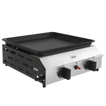 Outsunny Plancha gaz din oțel inoxidabil emailat 2 arzătoare 4,8 kW antiaderentă suprafață mare de gătit 40L x 34l cm, transportabilă | Aosom Romania