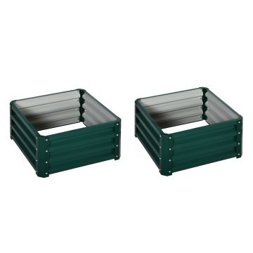 Outsunny Set de 2 jardiniere înălțate, pătrat pentru grădină pentru legume, flori, oțel galvanizat 60 x 60 x 30,5 cm, verde | Aosom Romania