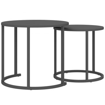 Outsunny Set de 2 măsuțe laterale stivabile masă rotundă de grădină rezistentă la intemperii masă de balcon din oțel economisitoare de spațiu gri închis | Aosom Romania
