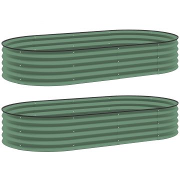 Outsunny Set de 2 paturi înălțate pentru grădină, ghivece de exterior cu fund deschis, margine din cauciuc, metal, 181 x 93 x 30 cm, Verde | Aosom Romania