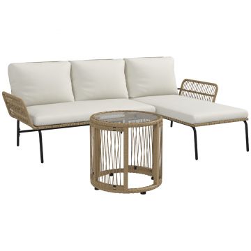 Outsunny Set de șezut pentru grădină, set mobilier lounge, PE-Rattan, 122 x 79 x 75 cm, natural + crem | Aosom Romania
