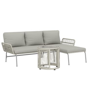 Outsunny Set mobilier de grădină din poliratan 3 piese, set lounge cu chaiselongue canapea pentru două persoane masă cu sticlă perne detașabile | Aosom Romania