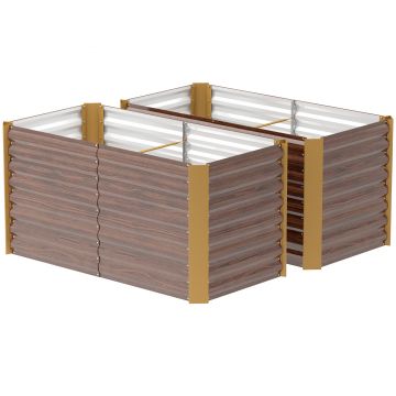 Outsunny Set paturi înălțate 2 buc., jardiniere, extra adânci, metal, 120 x 60 x 60 cm Maro | Aosom Romania
