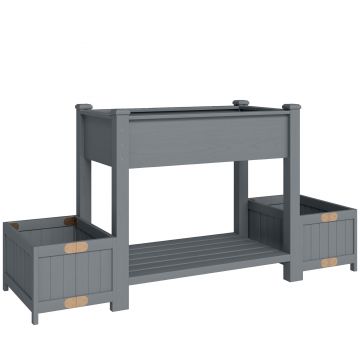 Outsunny Strat Înălțat pentru Grădină, Jardinieră cu Raft, 149x46x76cm, Gri | Aosom Romania