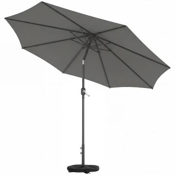 Outsunny Umbrelă 3x3 m cu Bază, Sac de Nisip, Manivelă, Gri Închis | Aosom Romania