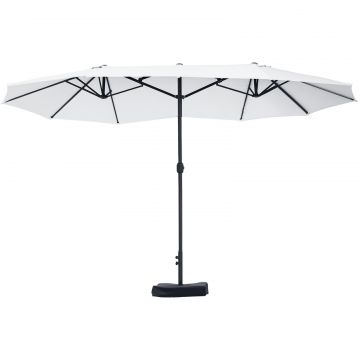Outsunny Umbrelă de grădină exterioară, umbrelă dublă dreptunghiulară 4,6L x 2,7l x 2,4H m cu manivelă de deschidere și închidere, saci de nisip și bază incluse, pentru balcon, piscină, bej | Aosom Romania
