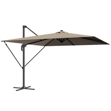 Outsunny Umbrelă de Grădină Offset cu Manivelă 3x3m Inclinabilă, Rotativă 360°, cu Bază în Cruce și Husă, din Aluminiu, pentru Terasă Piscină, UV30+, Bej | Aosom Romania