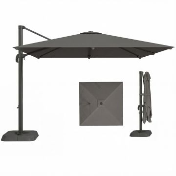 Outsunny Umbrelă Decentralizată de Grădină cu Manivelă 3x3m și Bază cu Greutăți Umplibile, Umbrelă de Exterior Pătrată Inclinabilă și Rotativă 360°, din Aluminiu pentru Terasă sau Piscină, UV30+, Gri Închis | Aosom Romania