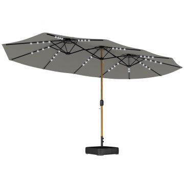 Outsunny Umbrelă dublă de grădină 4,6x2,6 m cu 48 LED-uri, bază inclusă, manivelă, saci de nisip, protecție UV, gri deschis | Aosom Romania