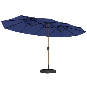 Outsunny Umbrelă dublă de grădină 4,6x2,6 m cu bază inclusă manivelă saci cu nisip protecție UV impermeabil bleumarin | Aosom Romania