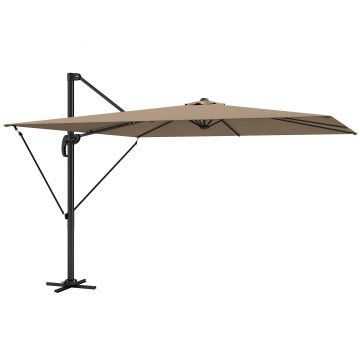 Outsunny Umbrelă excentrică 290x290 cm din aluminiu cu manivelă înclinare reglabilă rotativă 360° bază încrucișată și husă Kaki | Aosom Romania