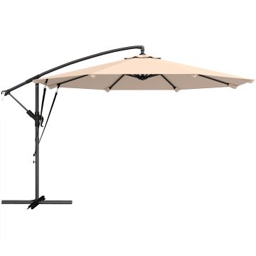 Outsunny Umbrelă Excentrică Ø300 cm cu Bază Încrucișată Manivelă Husă de Protecție și Frânghii de Vânt UPF30+ Caki | Aosom Romania