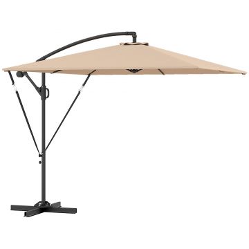 Outsunny Umbrelă Suspendată 2.5x2.5 m cu Acoperire, Corzi Antivânt, Bază în Cruce și Manivelă, Umbrelă de Grădină Inclinabilă și Rotativă 360° din Metal și Poliester 180 g/m², UV50+, Gri | Aosom Romania