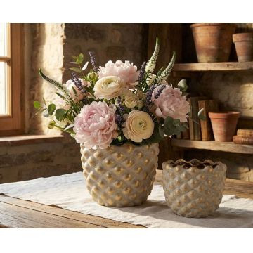 Set 2 ghivece, Mauro Ferretti, Pepipas, 23x18 cm, ceramica, gri/auriu