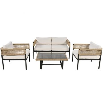 Set de mobilier de grădină din 4 piese cu frânghie, Bej | Aosom Romania