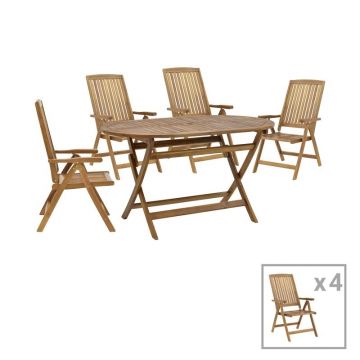Set masa de gradina si 4 scaune, Model Zerco-Falov, culoare natural, lemn masiv de salcam, 130x80x72 cm