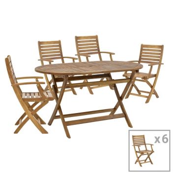 Set masa de gradina si 6 scaune, Model Gorpo-Falov, culoare natural, lemn masiv de salcam, 130x80x72 cm