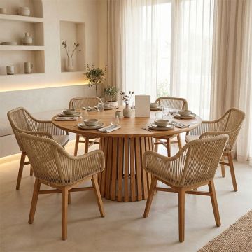 Set masă și scaune Kalie-Kenda I, 7 piese, natural/bej