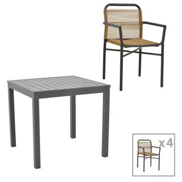 Set masă și scaune Kliton-Clutch, 5 piese, antracit/natural