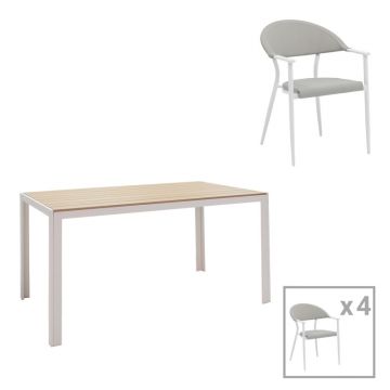 Set masă și scaune Nares-Pino A, 5 piese, alb/gri